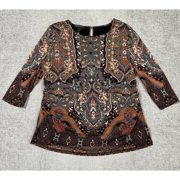 Vtg Inc International Concepts Top Womens 2X Black Brown Paisley Mesh Y2K Ruched - Picture 3 of 11